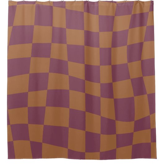 Retro psychedelische bordeauxrode gegolfde geruite douchegordijn (Voorkant)