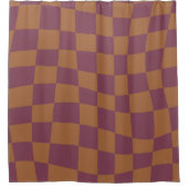 Retro Psychedelische bordeauxrode golvende geruite Douchegordijn (Voorkant)