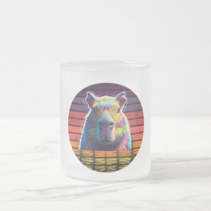 Retro Psychedelische Capybara Regenboog Zonsonderg Matglas Koffiemok
