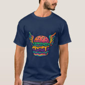 Retro psychedelische cheeseburger met vleugels t-shirt (Voorkant)