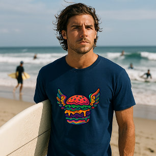 Retro psychedelische cheeseburger met vleugels t-shirt