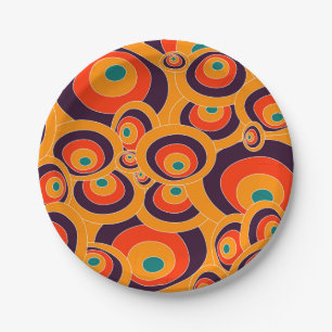 Retro psychedelische cirkels patroon decoratief papieren bordje