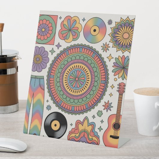 Retro psychedelische groovy esthetisch reclamebord met voetstuk (Insitu)