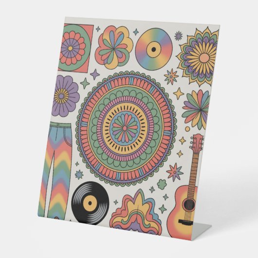 Retro psychedelische groovy esthetisch reclamebord met voetstuk (Voorkant)