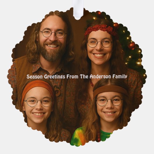 Retro Psychedelische Hippie Feestdagen Kerst Ornament Kaart (Achterkant)