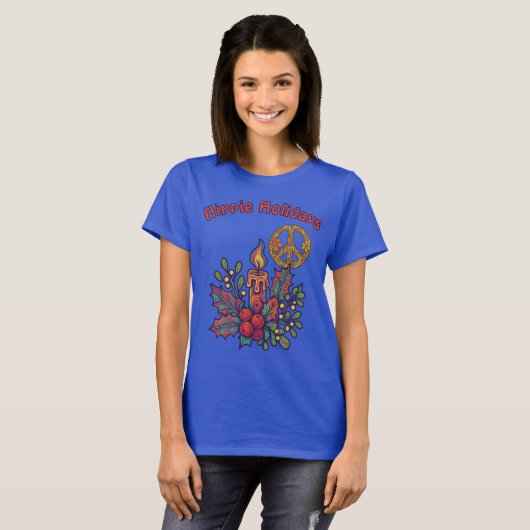 Retro Psychedelische Hippie Feestdagen Kerst T-shirt (Voorkant volledig)