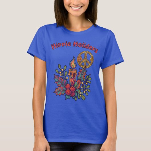 Retro Psychedelische Hippie Feestdagen Kerst T-shirt (Voorkant)