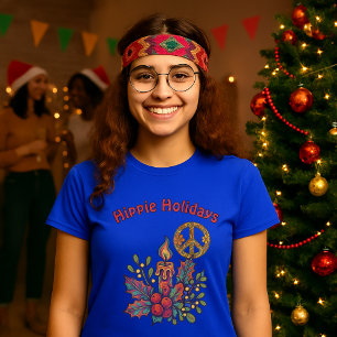 Retro Psychedelische Hippie Feestdagen Kerst T-shirt