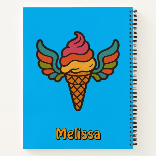 Retro psychedelische ijskegel met vleugels notitieboek (Achterkant)