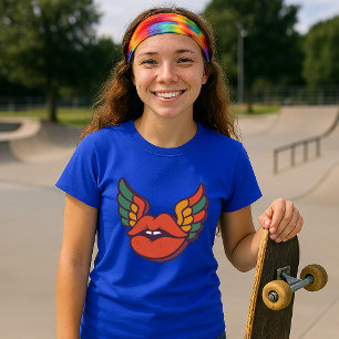 Retro psychedelische lippen met vleugels t-shirt