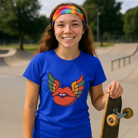 Retro psychedelische lippen met vleugels t-shirt