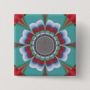 Retro psychedelische mandala bloem abstracte kunst vierkante button 5,1 cm
