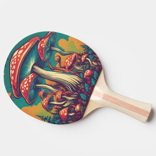 Retro Psychedelische Mushroom AI Kunst Tafeltennisbatje (Zijkant)