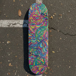 Retro psychedelische neon spiraal Doodle-patroon Skateboard