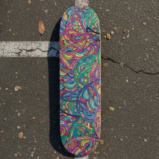 Retro psychedelische neon spiraal Doodle-patroon Skateboard