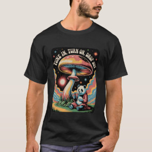 Retro Psychedelische Panda Paddenstoel Kosmische V T-shirt