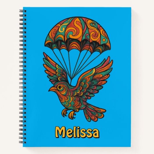 Retro Psychedelische Vogel & Parachute Notitieboek (Voorkant)