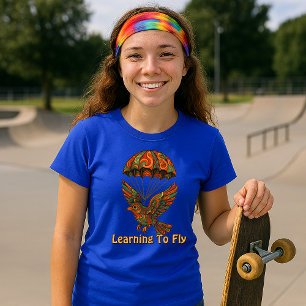 Retro Psychedelische Vogel & Parachute T-shirt