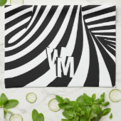 Retro Psychedelische Zwart Wit Patroon Initialen Theedoek (Gevouwen)