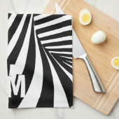 Retro Psychedelische Zwart Wit Patroon Initialen Theedoek (Quarter Fold)