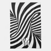 Retro Psychedelische Zwart Wit Patroon Initialen Theedoek (Verticaal)