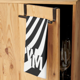 Retro Psychedelische Zwart Wit Patroon Initialen Theedoek