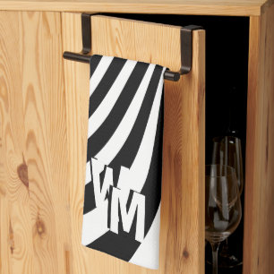 Retro Psychedelische Zwart Wit Patroon Initialen Theedoek