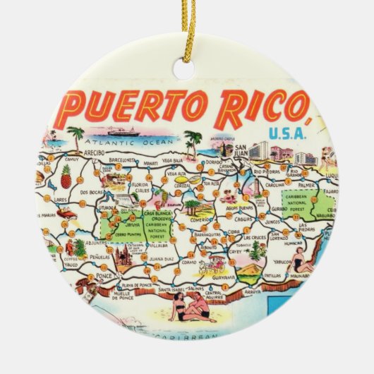 Retro Puerto Rico Kaart Ornament (Voorkant)