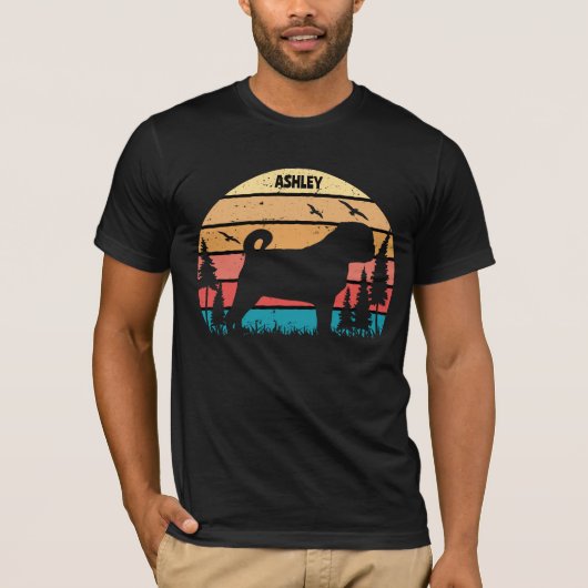 Retro  Pug Dog T-shirt (Voorkant)