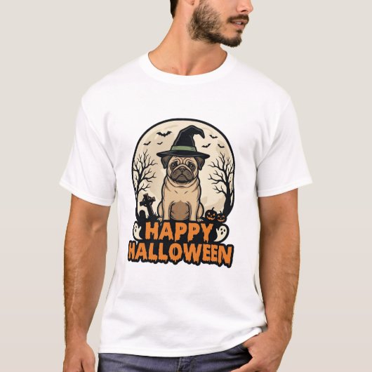Retro Pug Fijne Halloween Heksenhoed Shirt Ontwerp (Voorkant)
