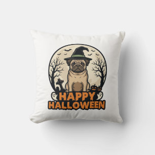 Retro Pug Fijne Halloween Heksenhoed Shirt Ontwerp Kussen
