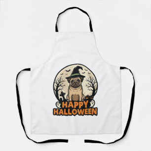 Retro Pug Fijne Halloween Heksenhoed Shirt Ontwerp Schort