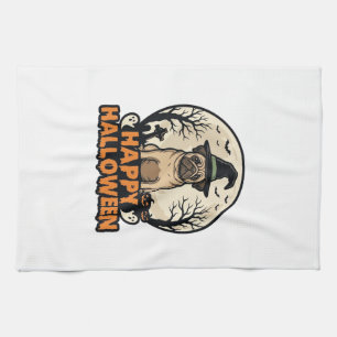 Retro Pug Fijne Halloween Heksenhoed Shirt Ontwerp Theedoek