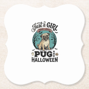 Retro Pug Halloween Meisje Hond Liefhebber Shirt O Kartonnen Onderzetters