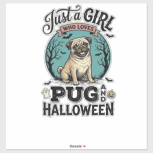 Retro Pug Halloween Meisje Hond Liefhebber Shirt O Sticker
