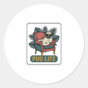 Retro Pug Leven Cool Honden Zonnebril Ontwerp_1 Ronde Sticker