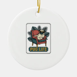 Retro Pug Leven Coolle Honden Zonnebril Design_1 Keramisch Ornament