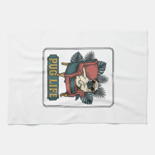 Retro Pug Leven Coolle Honden Zonnebril Design_1 Theedoek
