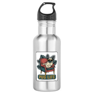 Retro Pug Leven Coolle Honden Zonnebril Design_1 Waterfles