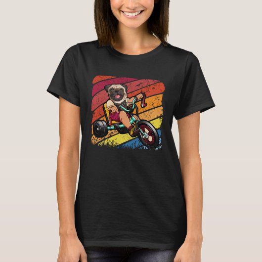 Retro Pug Rijden Fietser Hondeneigenaar T-shirt (Voorkant)