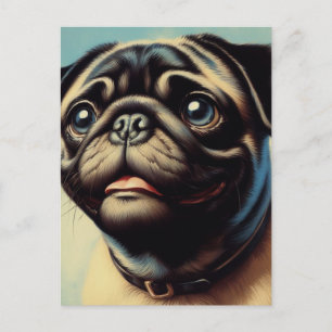 Retro Pug schilderij Briefkaart