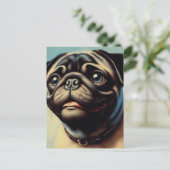 Retro Pug schilderij Briefkaart (Staand voorkant)