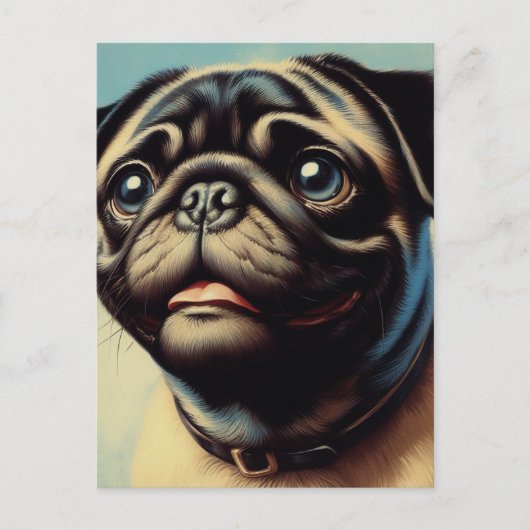 Retro Pug schilderij Briefkaart (Voorkant)