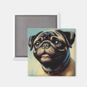 Retro Pug schilderij Magneet (Voorkant / Achterkant)