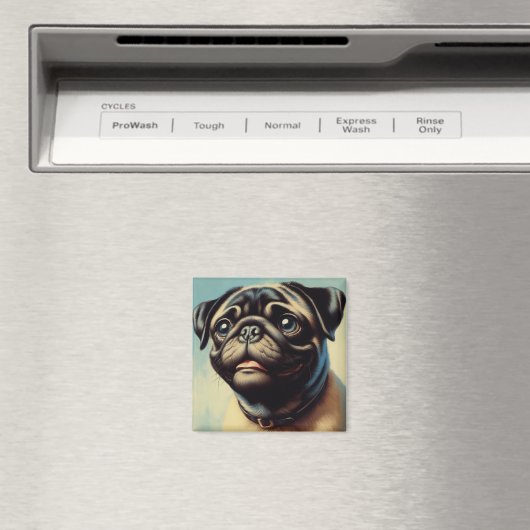 Retro Pug schilderij Magneet (Insitu (Vaatwasser))