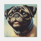 Retro Pug schilderij Magneet (Voorkant)