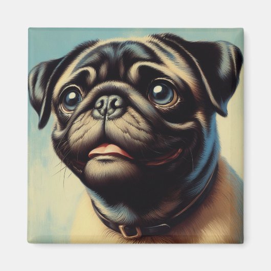 Retro Pug schilderij Magneet (Voorkant)