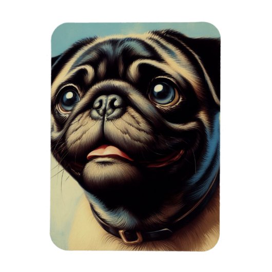 Retro Pug schilderij Magneet (Verticaal)