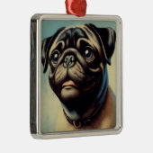 Retro Pug schilderij Metalen Ornament (Rechts)