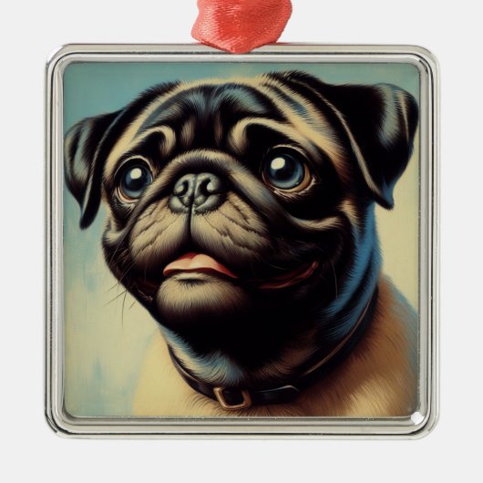 Retro Pug schilderij Metalen Ornament (Voorkant)